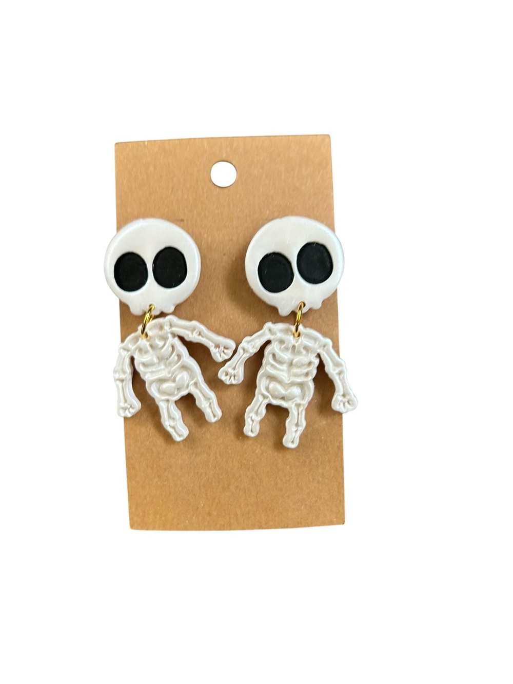 Handmade White Skeleton Dangle Earrings Whimsigoth Kawaii Halloween Creepy Cute